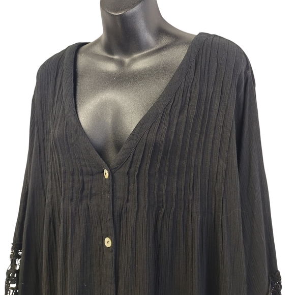 swimsuitsforall Women's Plus Size Crochet Trim Cover Up Black Size Large - Picture 7 of 13